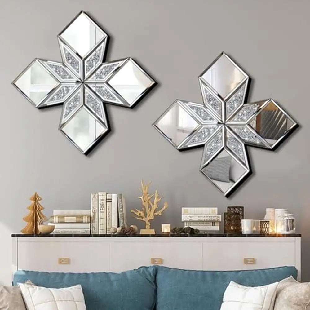 2 Pack Diamond Shape Crushed Glass Mirror 16.75x16.75" Wall Decor