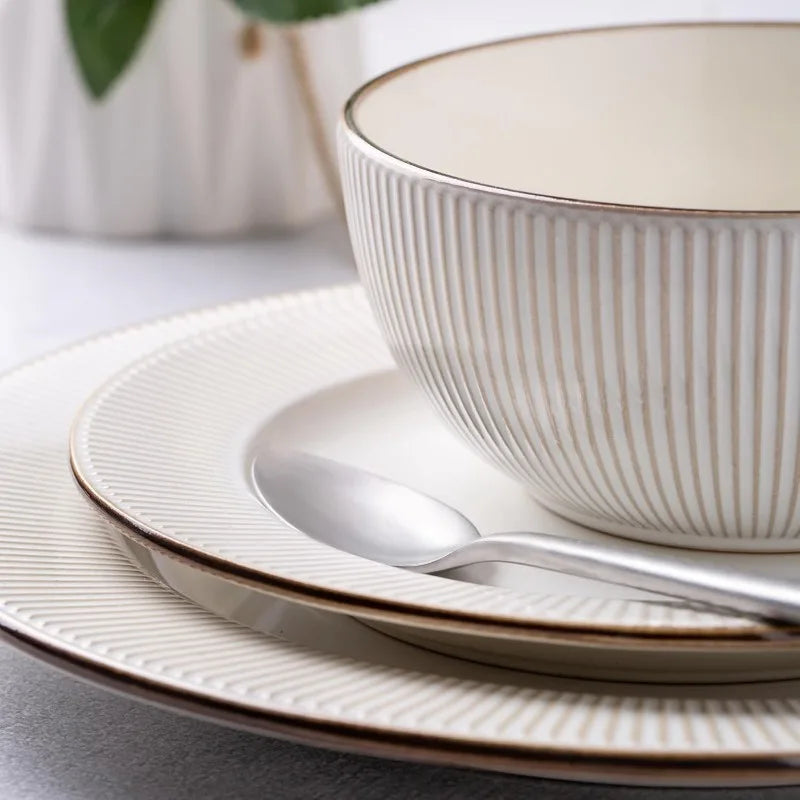 Embossed Elegant Stoneware Plates and Bowls Sets