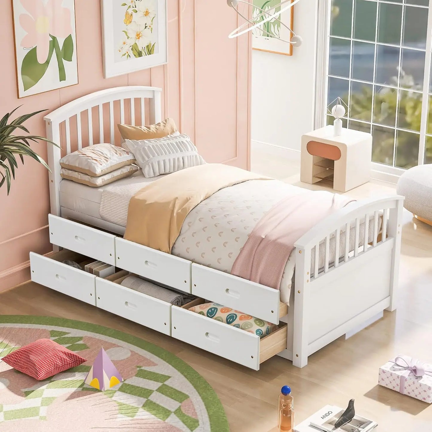 Solid Wood Twin Size Platform Storage Bed Frame