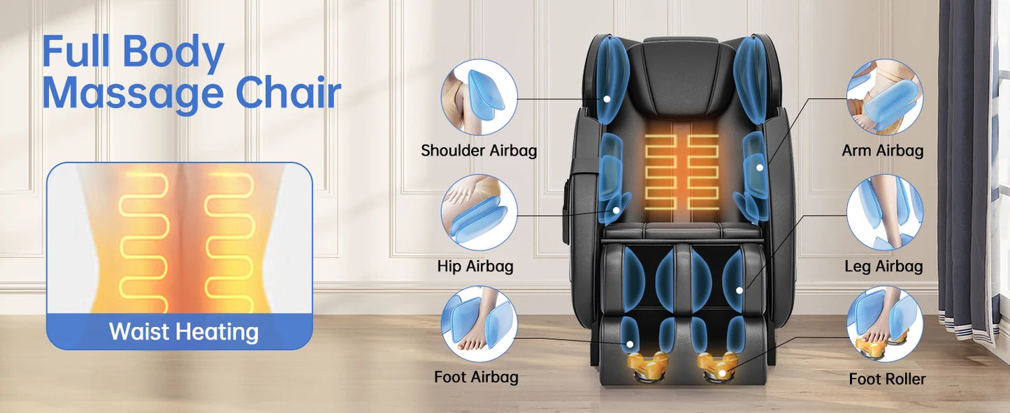 Massage Chair with 8 Fixed Shiatsu Massage Rollers, Zero Gravity Mode, Heater, Bluetooth