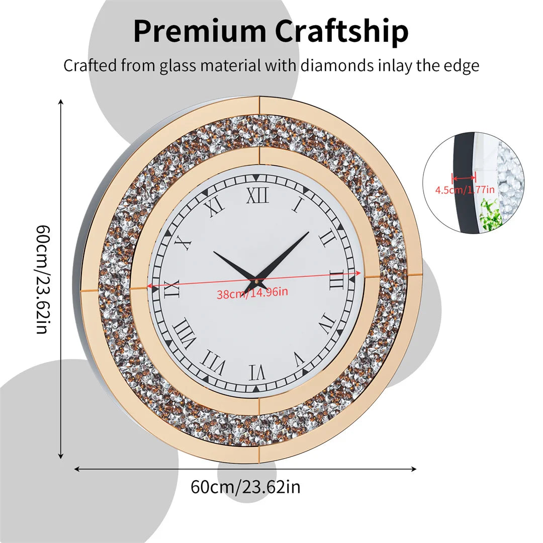 Silver Tawny Tinted Crystal Crushed Diamond Wall Clock