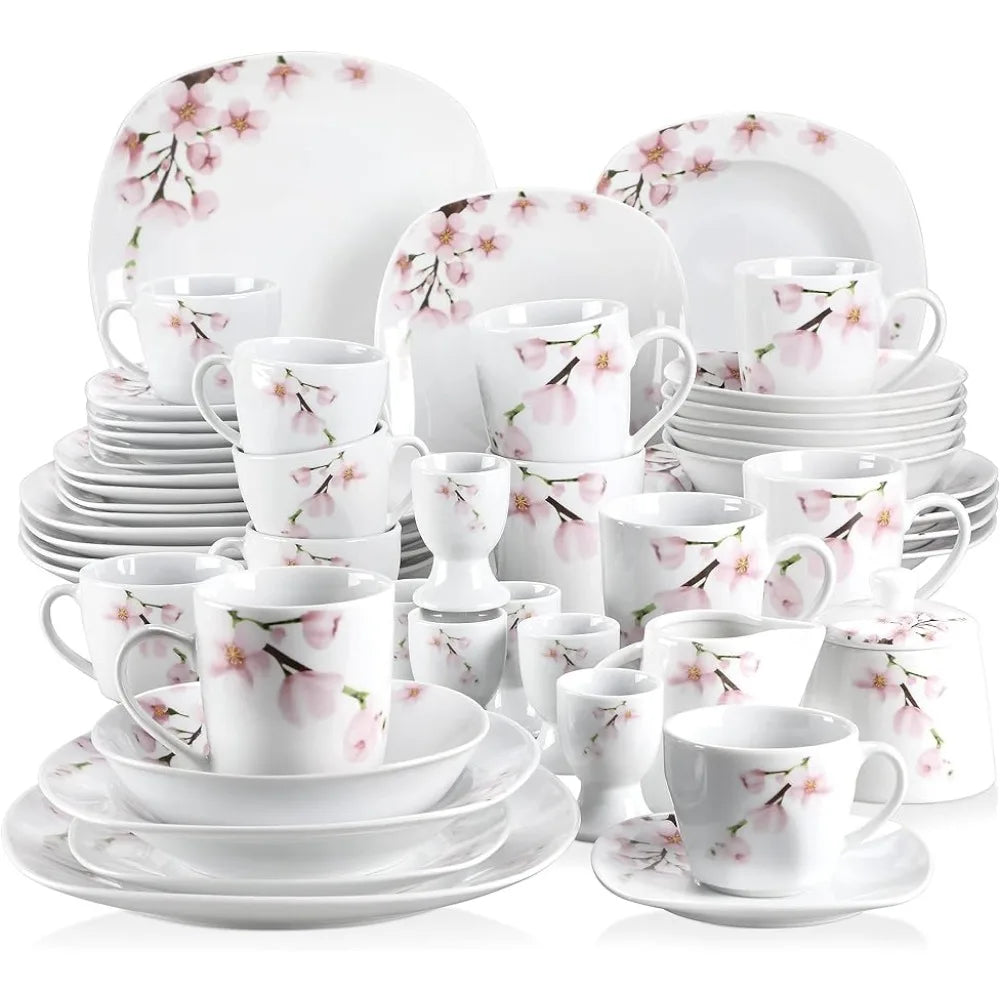 50-Piece Complete Tableware Porcelain Dinnerware Set