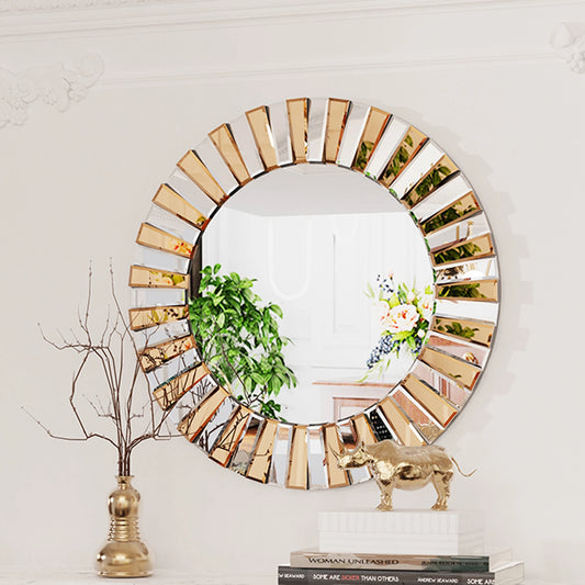 Decorative Round Sunburst Beveled Edge Wall Mirror