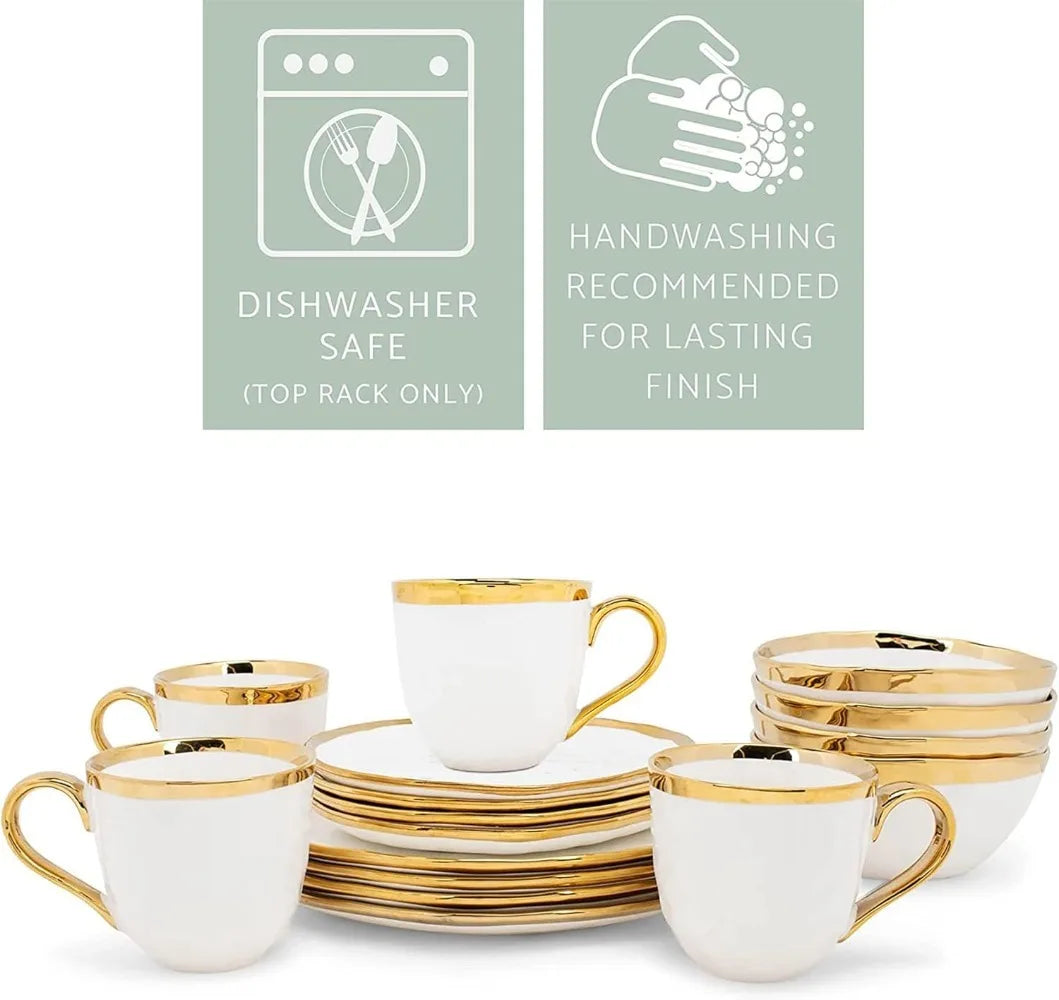 16-Piece Metallic Bubble Porcelain Dinnerware Set - Service for 4, White with Gold