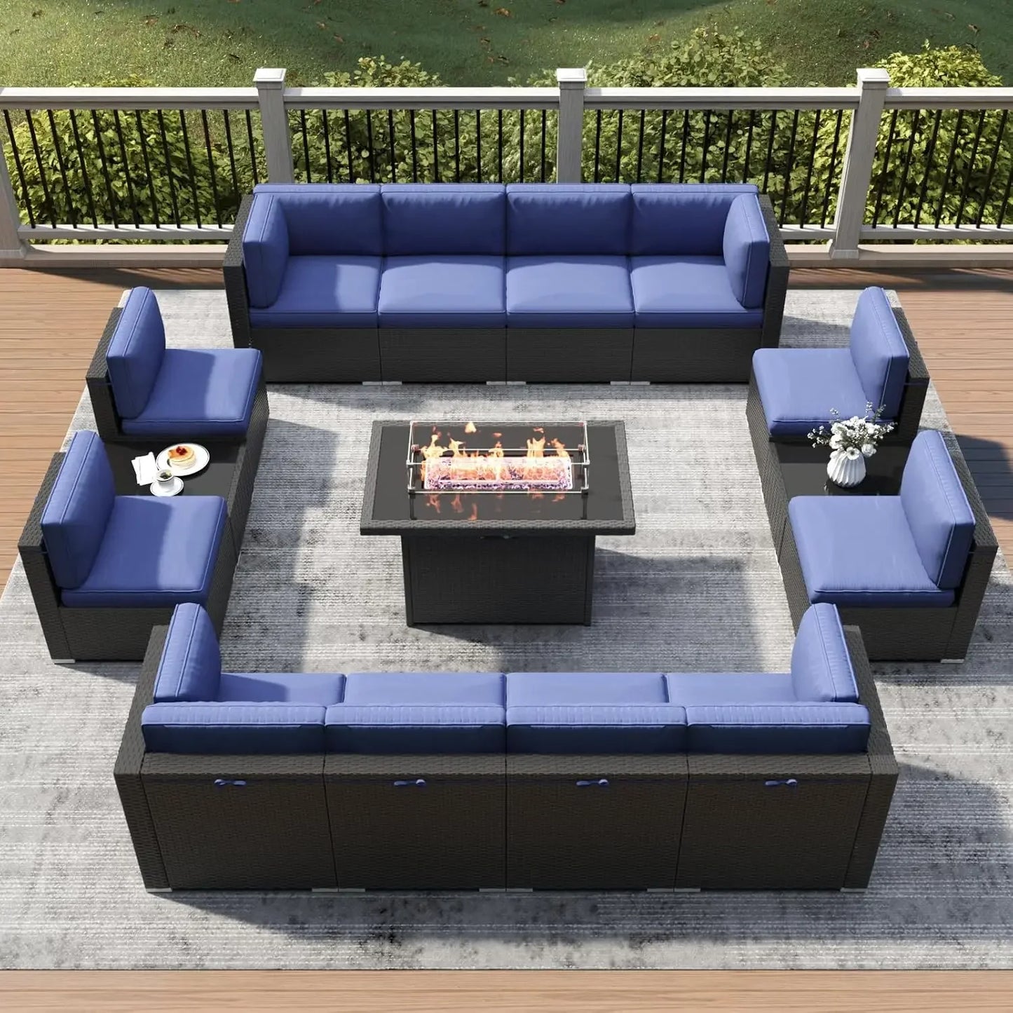 15 Piece Patio Furniture Set with Fire Pit Table