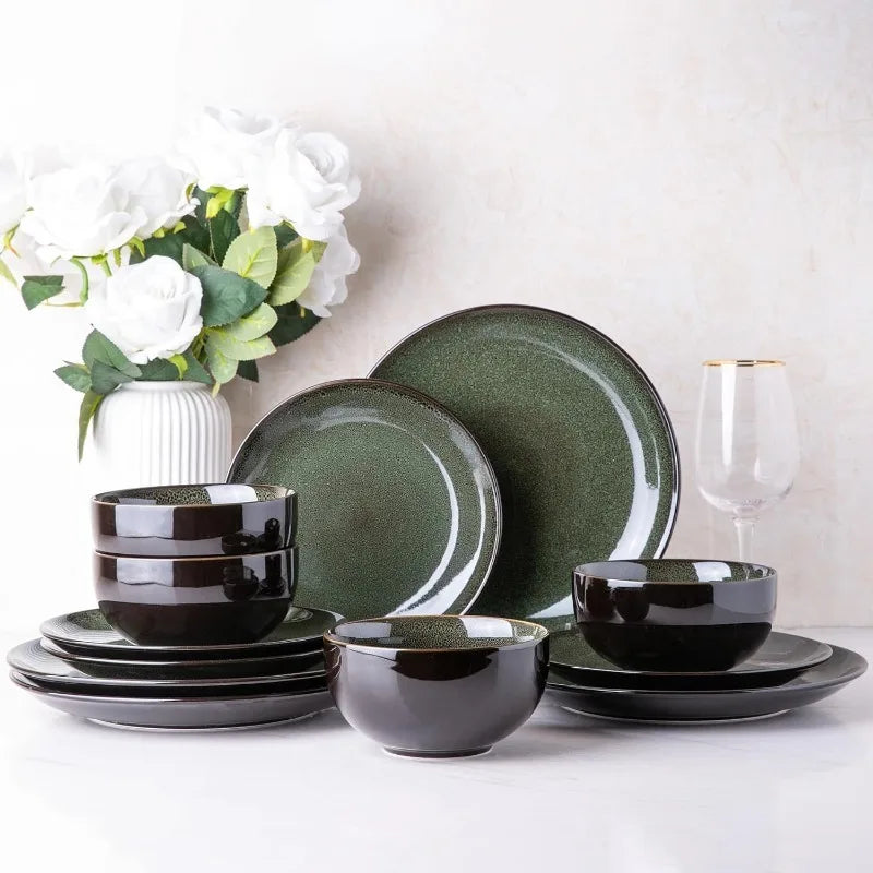 Ceramic Dinnerware Sets,Stoneware Coupe Plates and Bowls Sets,Highly Chip and Crack Resistant | Dishwasher & Microwave