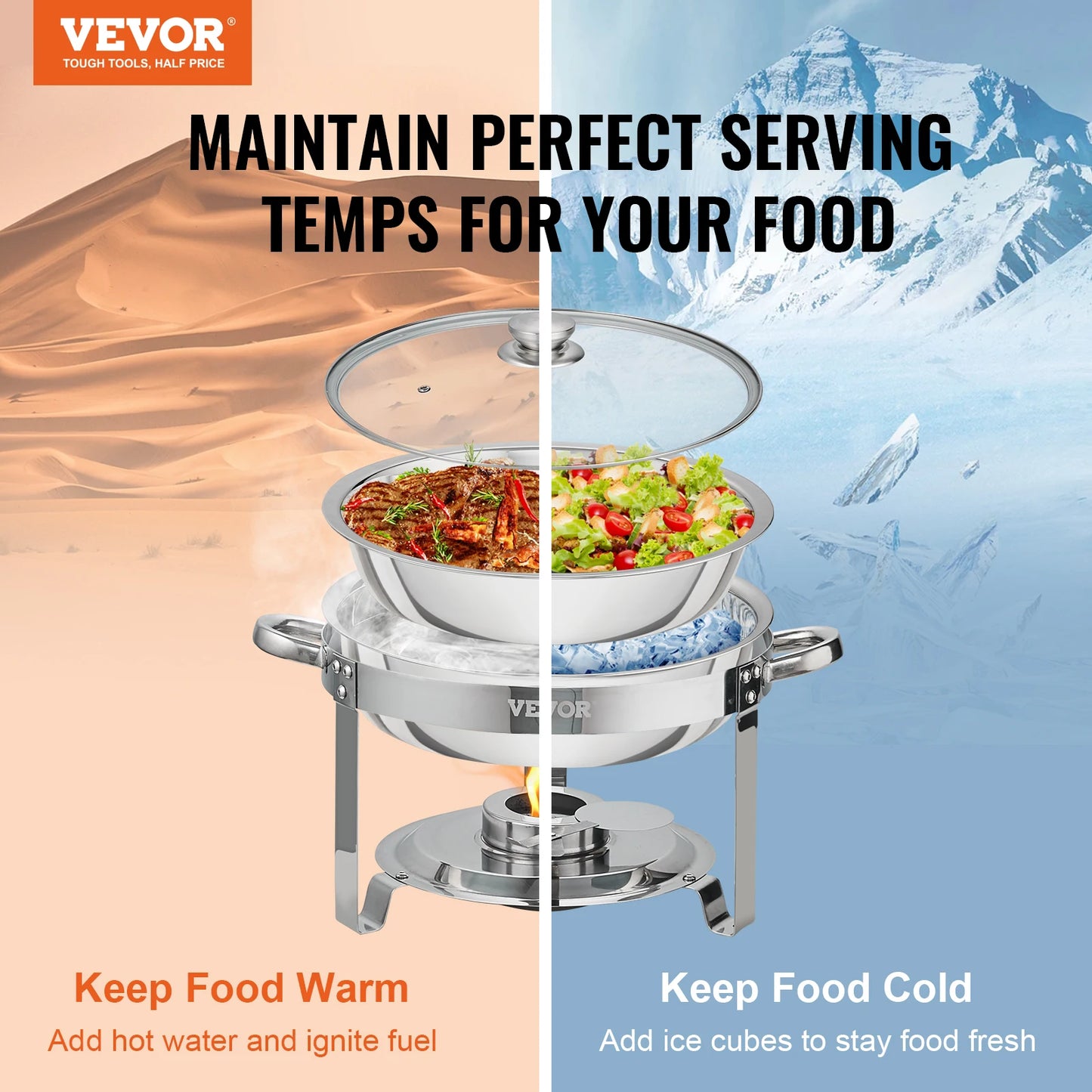 4 Qt 2 Pack, Round Catering Warmer with Vented Glass Lid