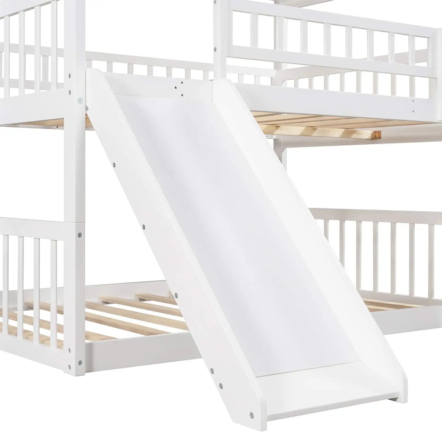 Full Over Full Over Full Triple Bunk Beds with Slide