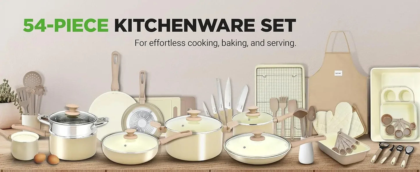 Nutrichef 54-Piece Marble Non-Stick Cookware and Bakeware Set