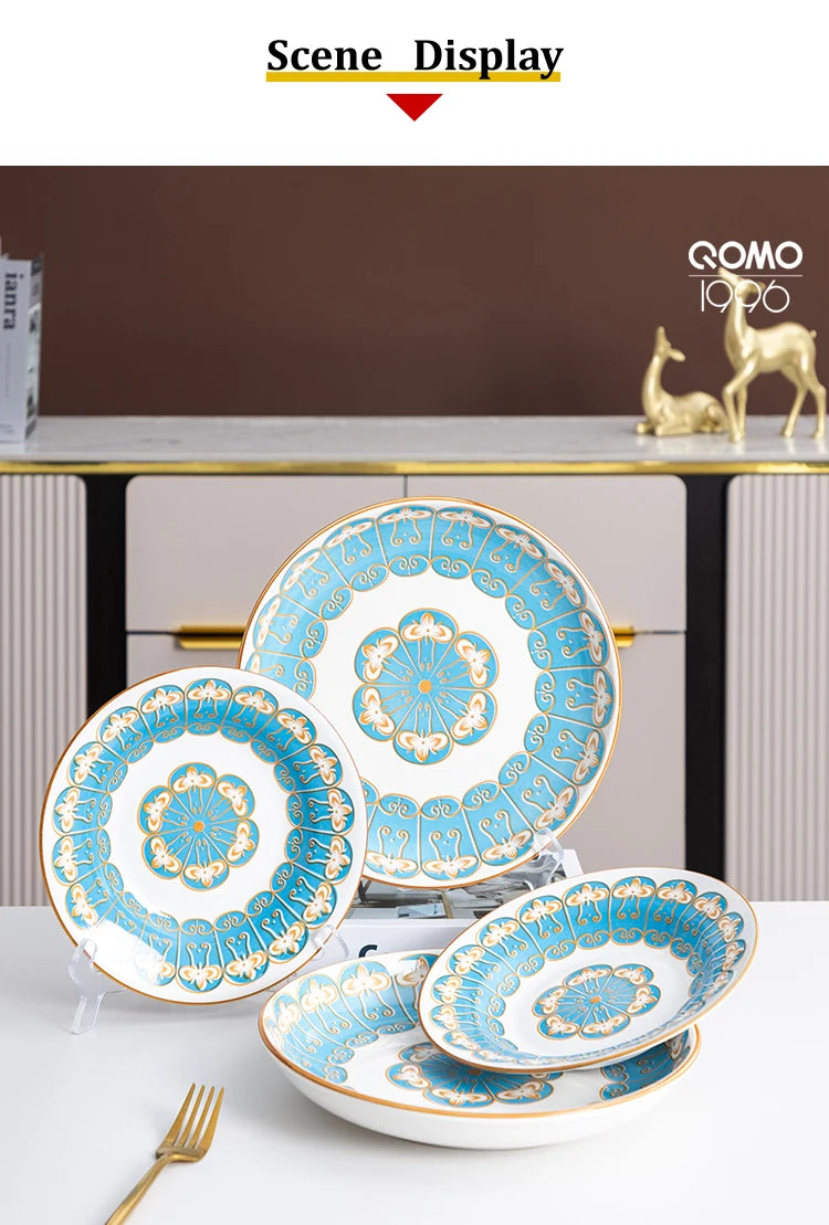 12 Piece Porcelain Dinnerware Set (Blue)