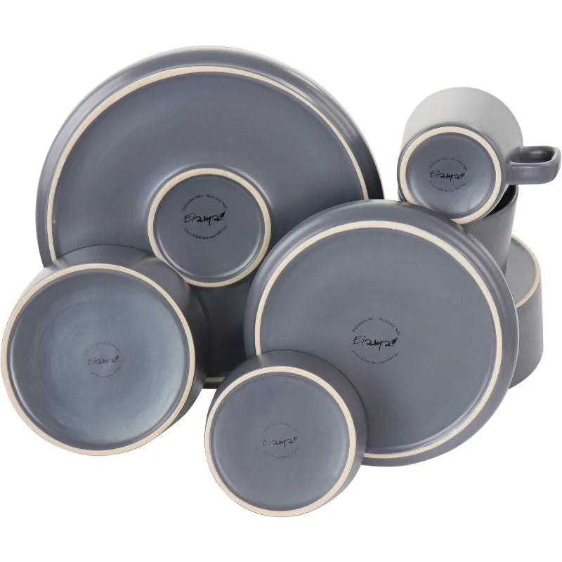 Luxmatte Dinnerware Set, 20 Piece, White, Dark Gray, Light Grey, Black