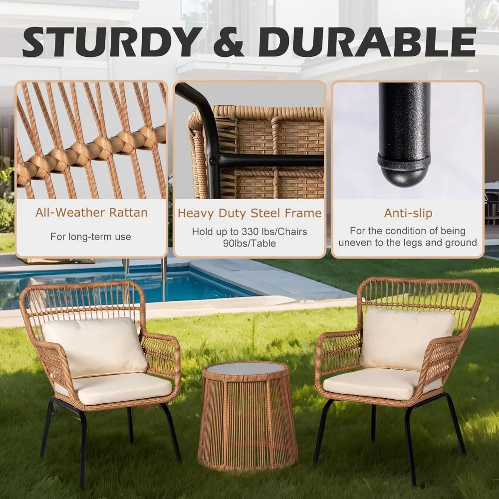 3 Piece Outdoor Wicker Bistro Set