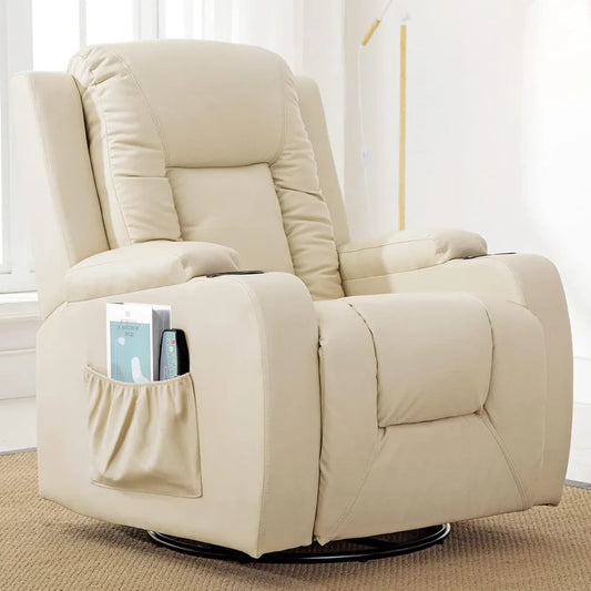 PU Heat and Massage, Swivel Recliner Rocking Chair