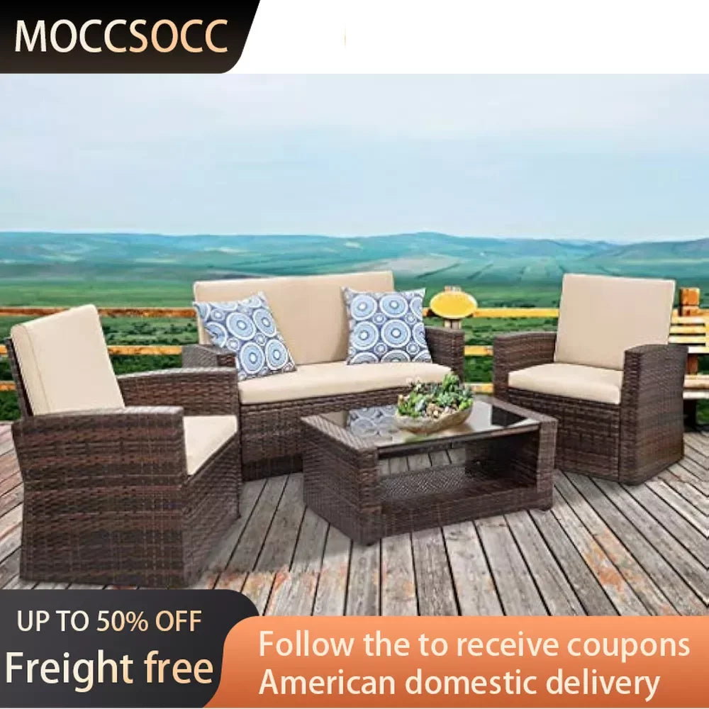 Sectional Sofa Rattan Wicker Conversation Set With Coffee Table