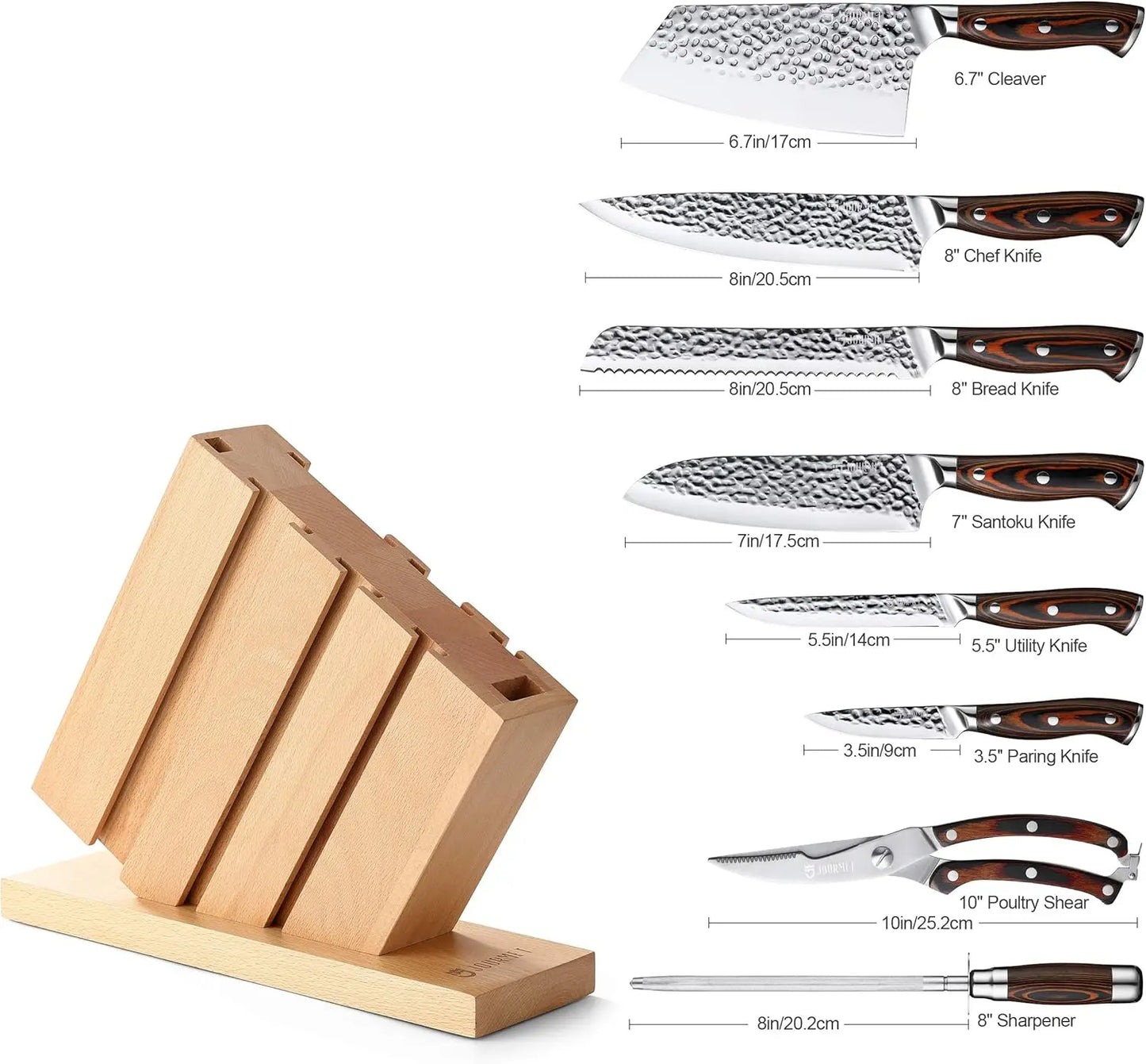 9PC High Carbon Stainless Steel Knife Set with Pakka Wood Handle and Beech Wood Block