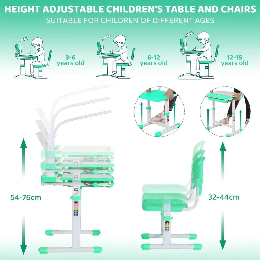 Kids Desk and Chair Set, with 40 Degree Tilt-able Desktop