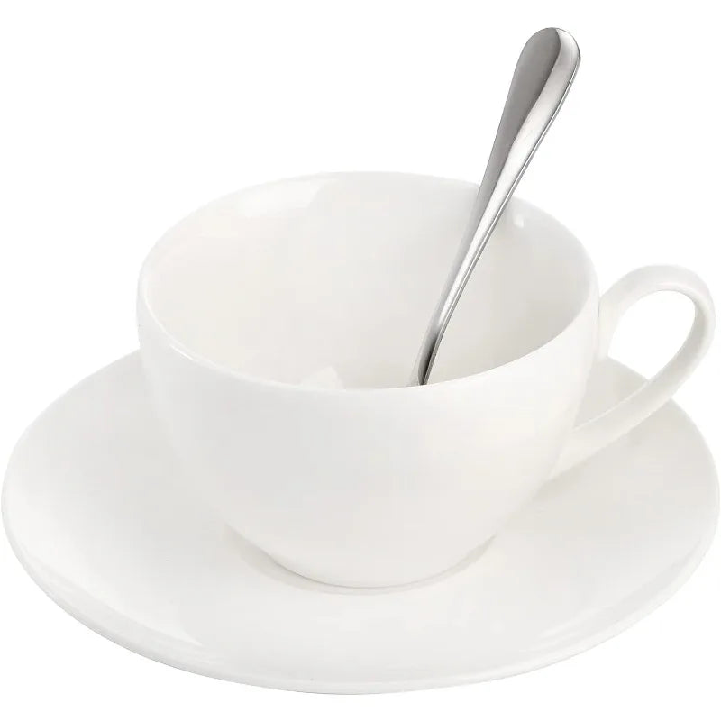 6 oz White Espresso Cups with Saucers and Spoons, Service for 6