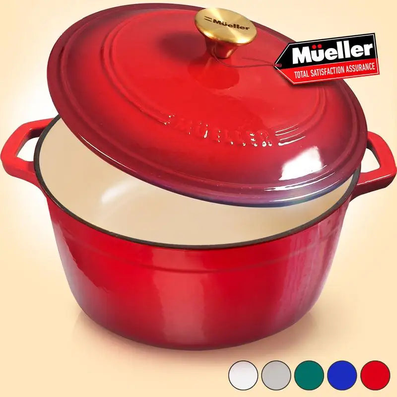 Mueller DuraCast Enameled Cast lron Dutch OvenPot with Lid, 4.5, 6 or 7.5 QT, Casserole Dish,Braiser Pan