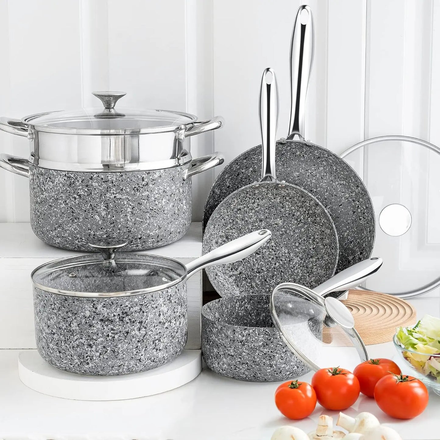 10 Piece Ultra Nonstick Pots and Pans Set with Stone-Derived Coating