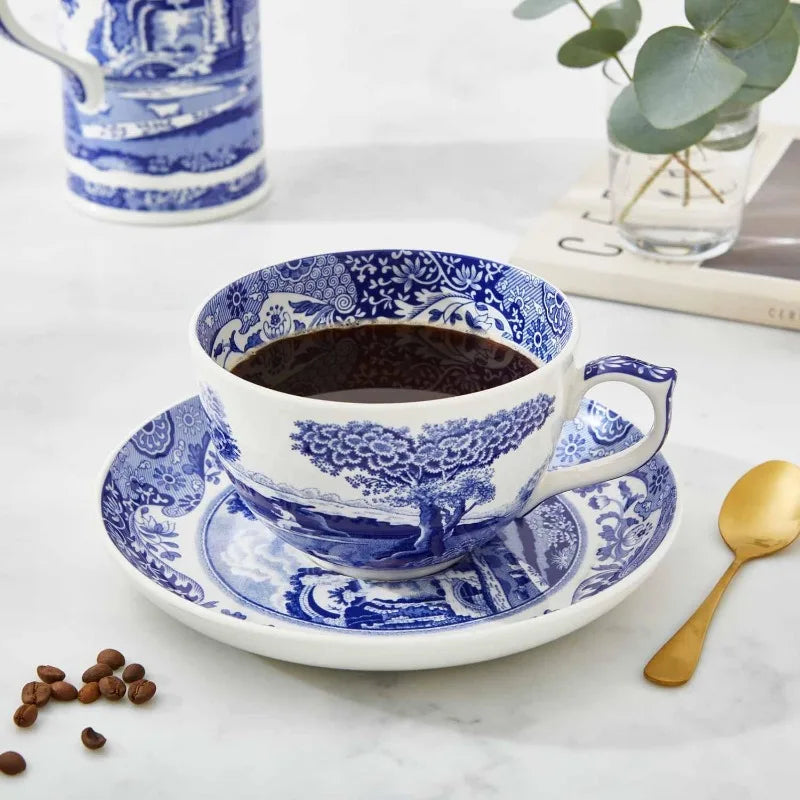 Blue Italian Jumbo Teacup and Saucer Set | 20-ounce Capacity