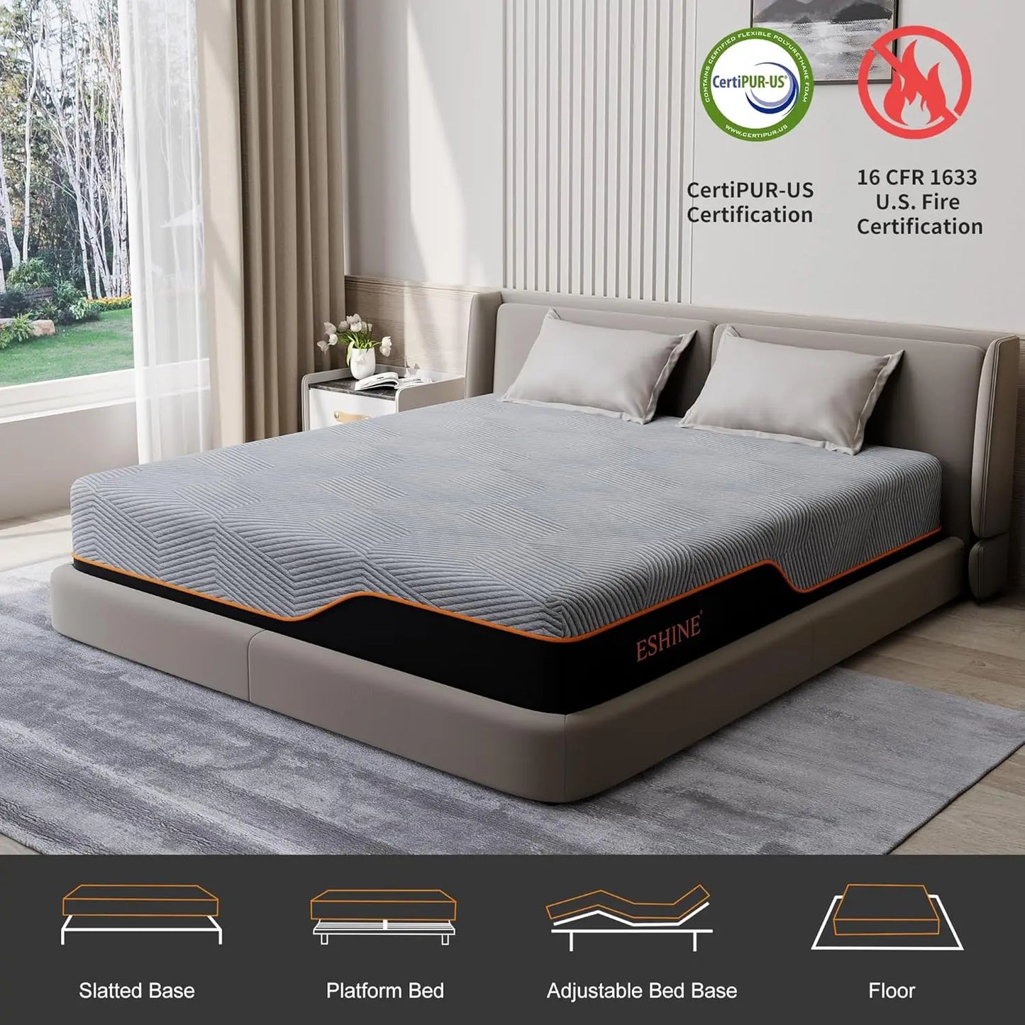 14-inch Memory Foam Mattress with Cooling Gel, Dark Grey