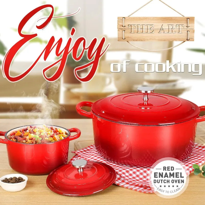 2pcs Enameled Cast Iron Dutch Oven Set with Lids