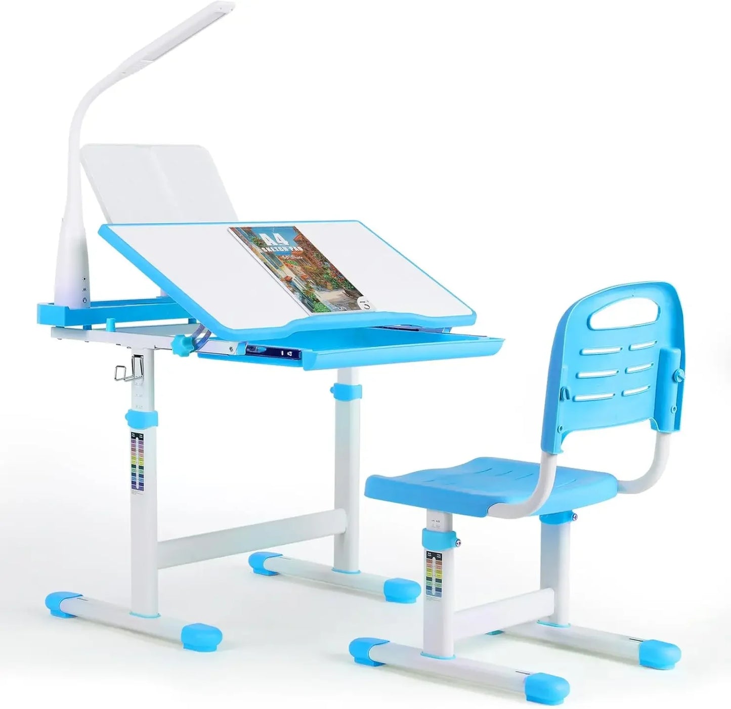 Kids Desk and Chair Set, with 40 Degree Tilt-able Desktop