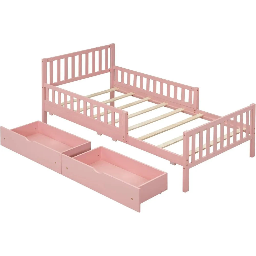 Kids Low Platform Twin Bed with Guardrails