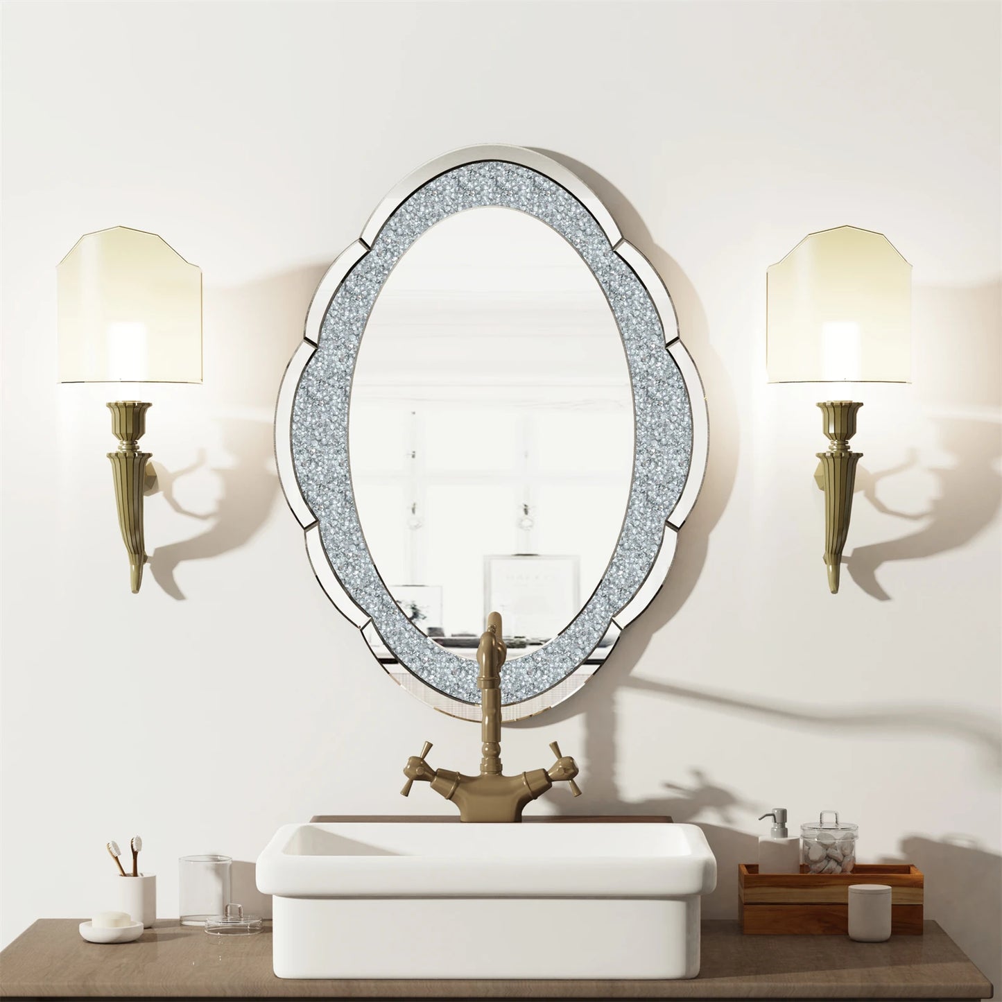 Arched Crystal Crushed Diamond Vanity Accent Mirror