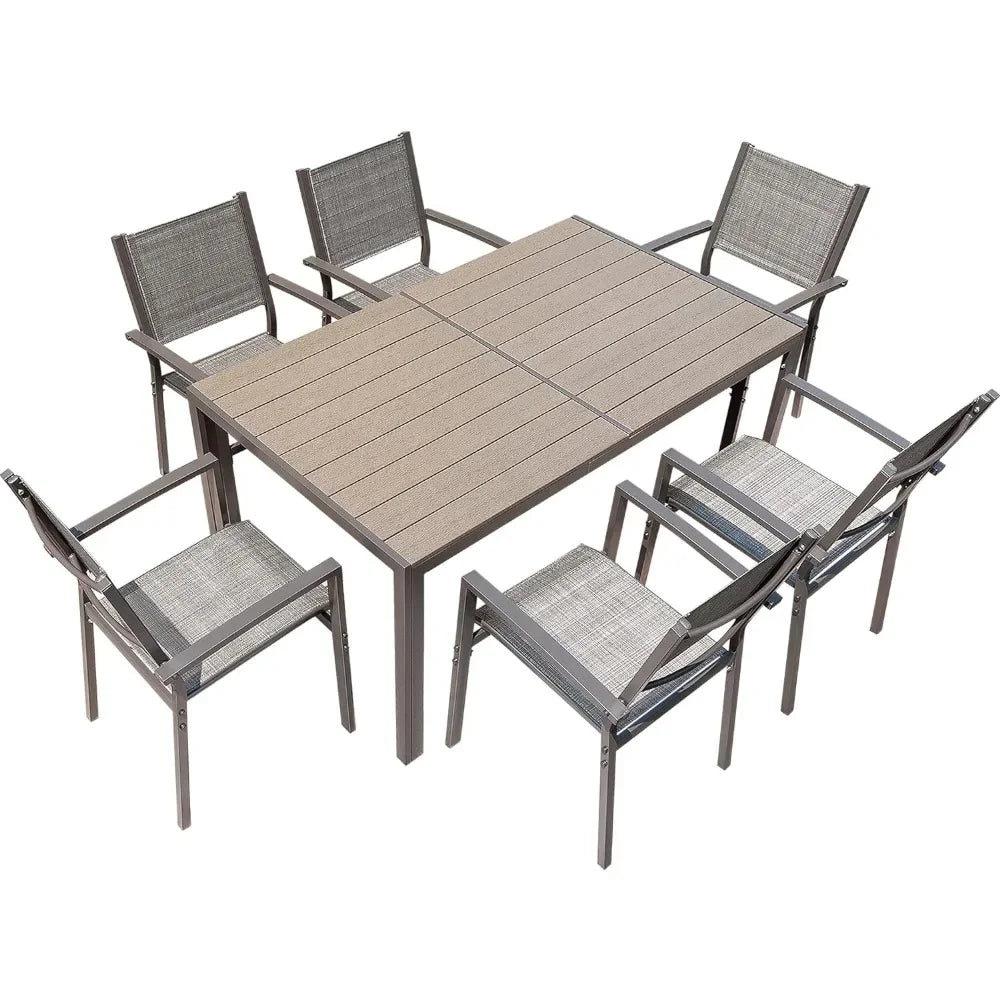 7 Piece Terrace Dining Outdoor Furniture Set with Weatherproof Table