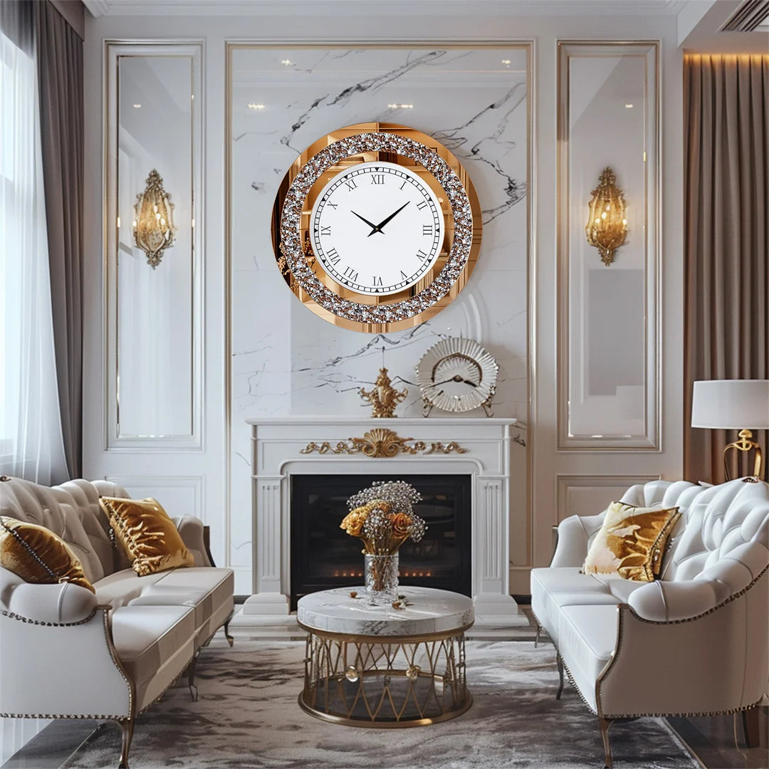 Silver Tawny Tinted Crystal Crushed Diamond Wall Clock