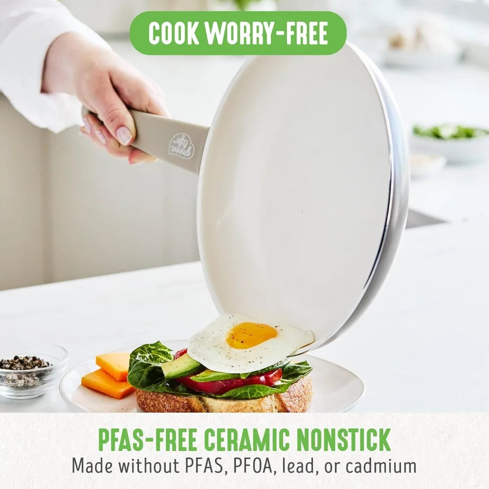 Soft Grip 16 Piece Ceramic Nonstick Cookware Set, Non-Toxic PFAS-Free Frying