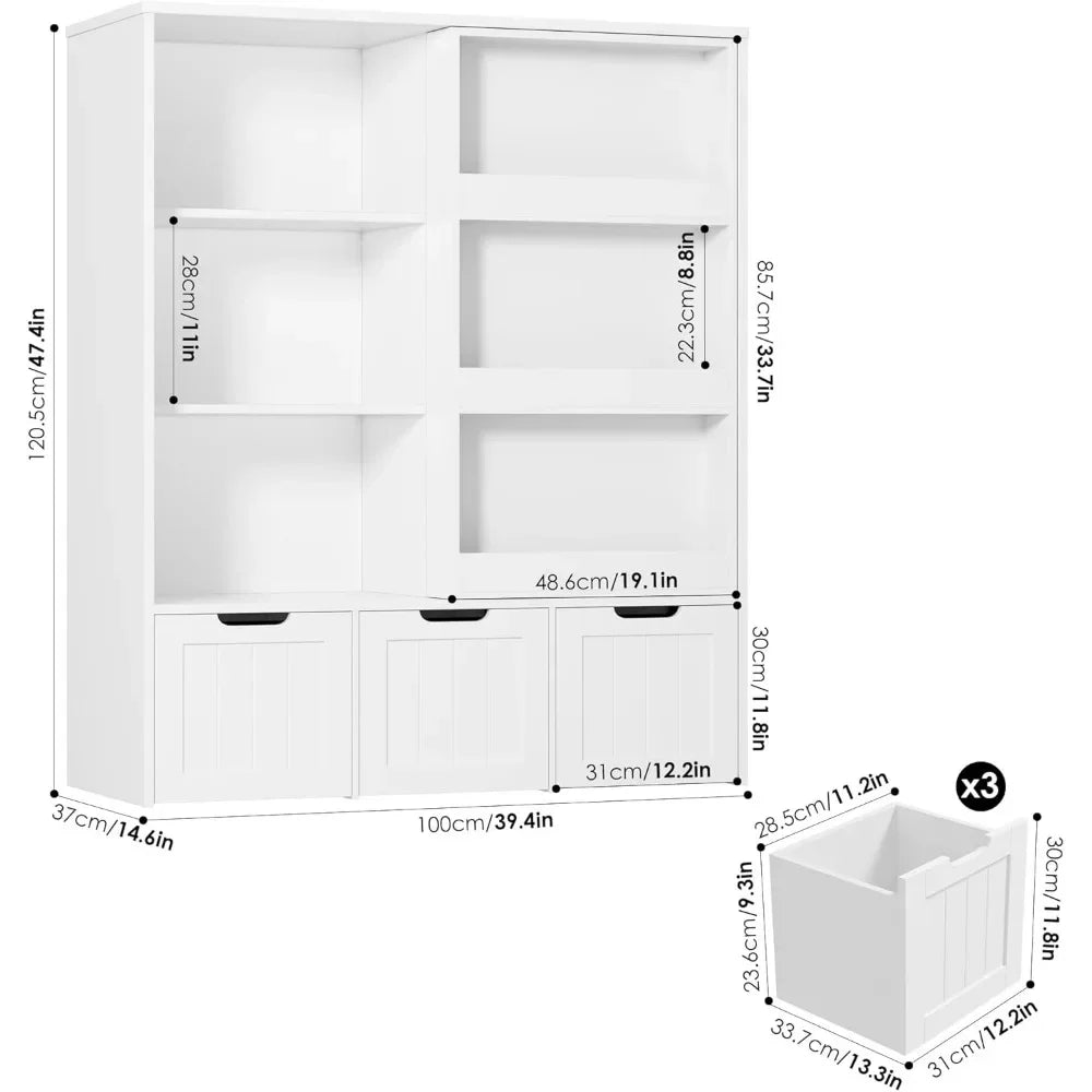 Toy Storage Organizer with Sliding Book Shelf