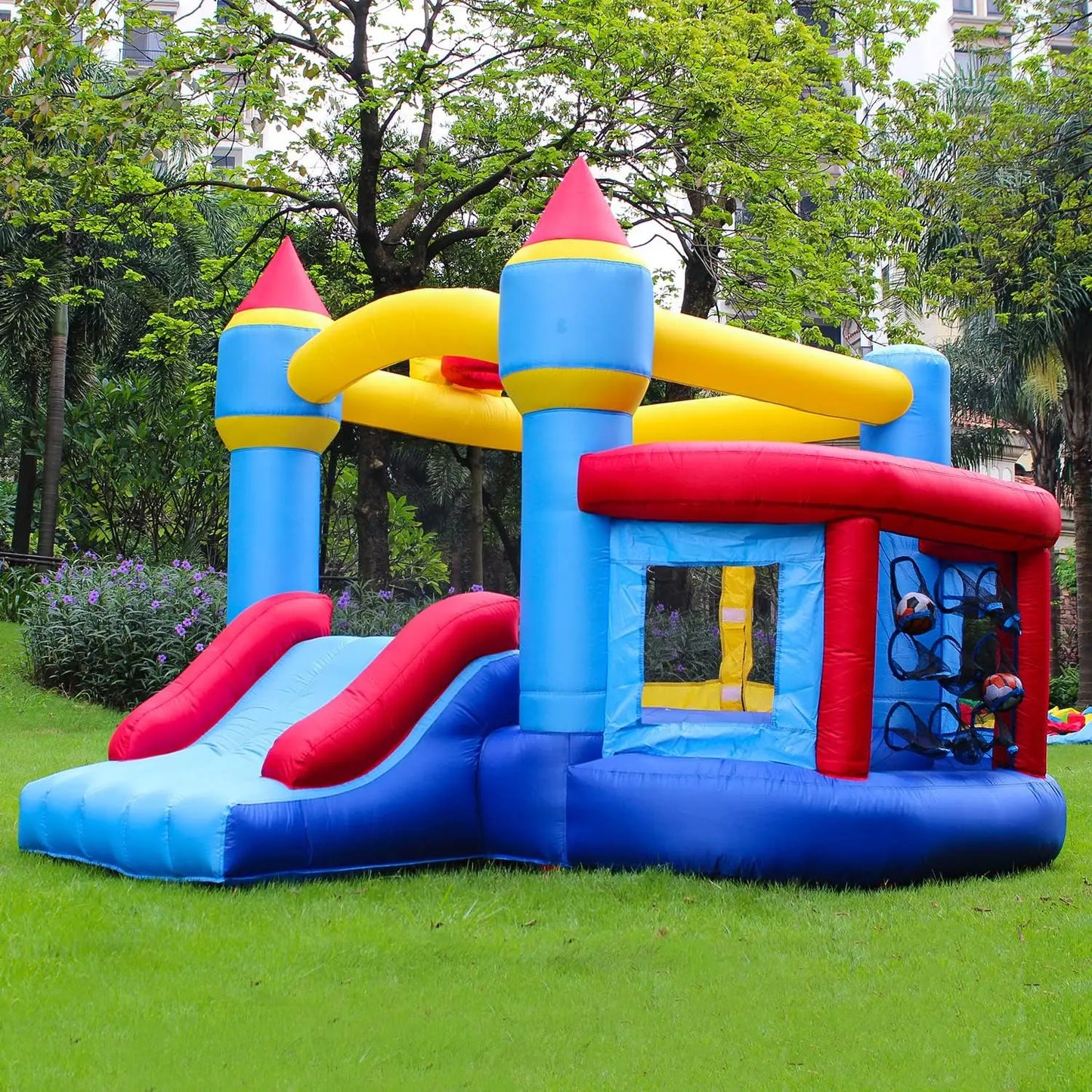 Inflatable Kid's Bounce House with Jumping Ball Pit & Basketball Hoop