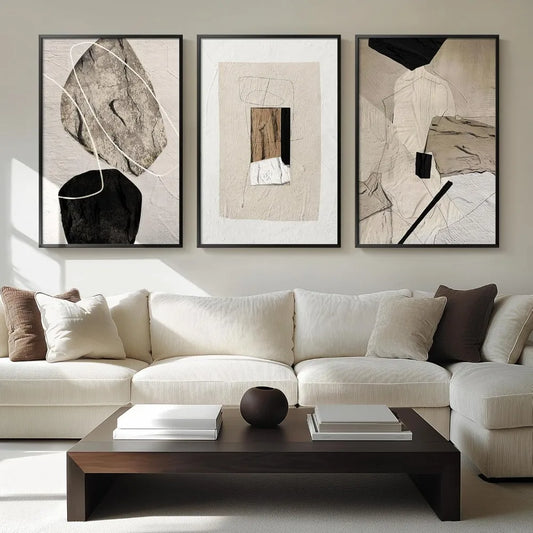 3 Piece Black and Beige Canvas Prints