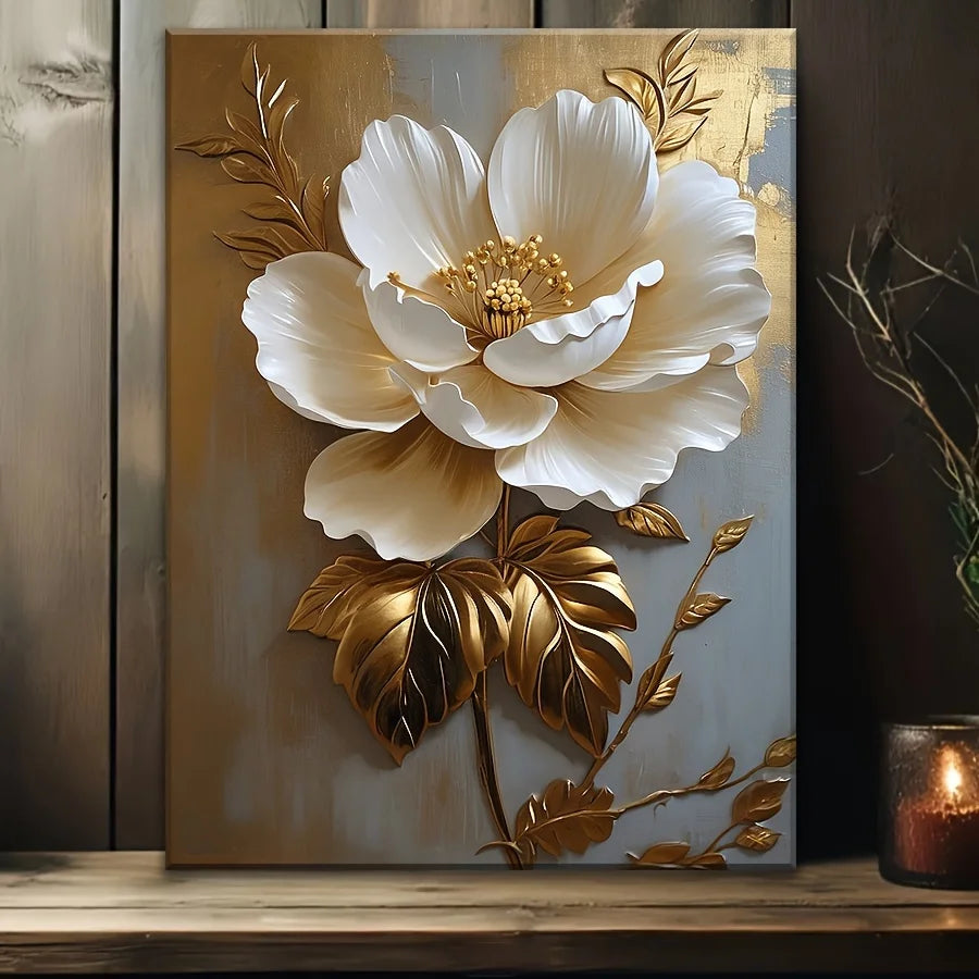 1PC Elegant White Floral Canvas Wall Art (12x16 inch)