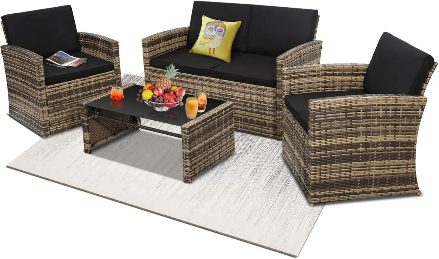 4 Piece Outside Rattan Sectional Sofa, Cushioned Furniture Set