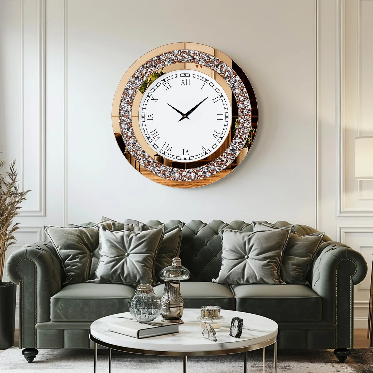 24inch Crystal Sparkle Crush Diamond Large Mirrored Wall Clock