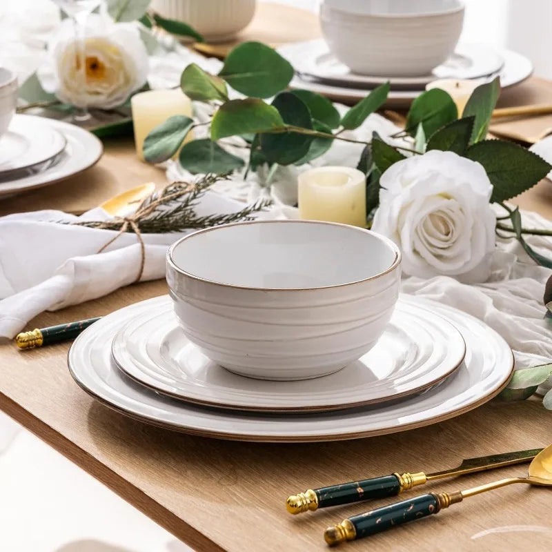 Embossed Elegant Stoneware Plates and Bowls Sets