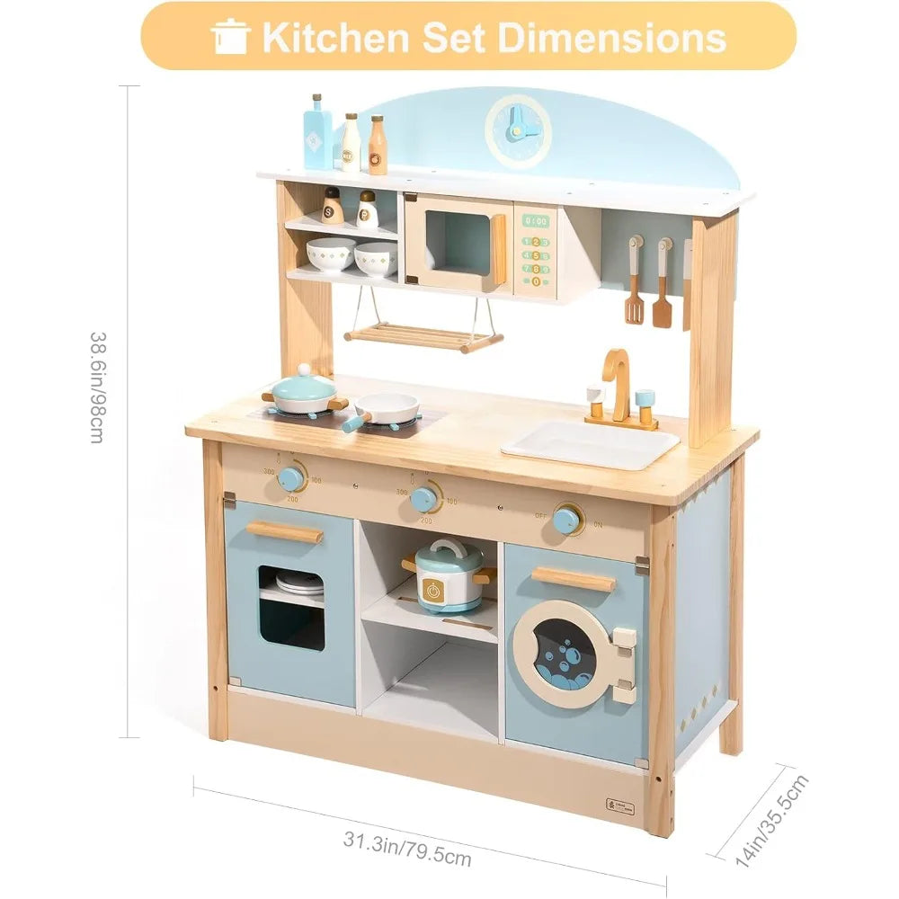 Wooden Play Kitchen Set for Kids