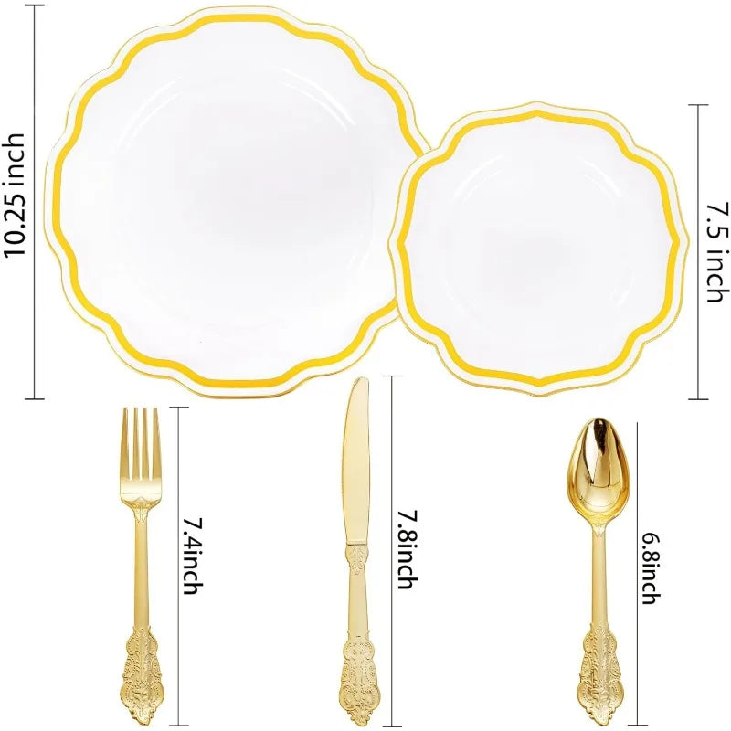 150PCS  Plastic Plates& Silverware-Include 30Dinner Plates, 30Salad plates, 90 Disposable Utensils