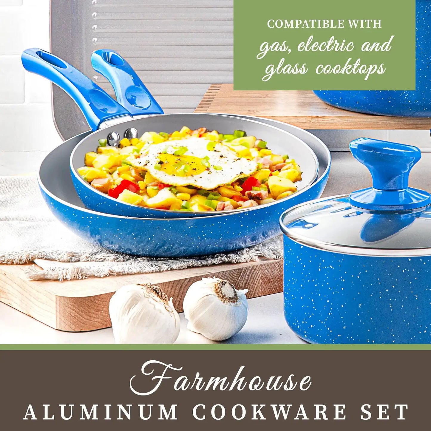 13 Piece Ceramic Cookware Set- Blue