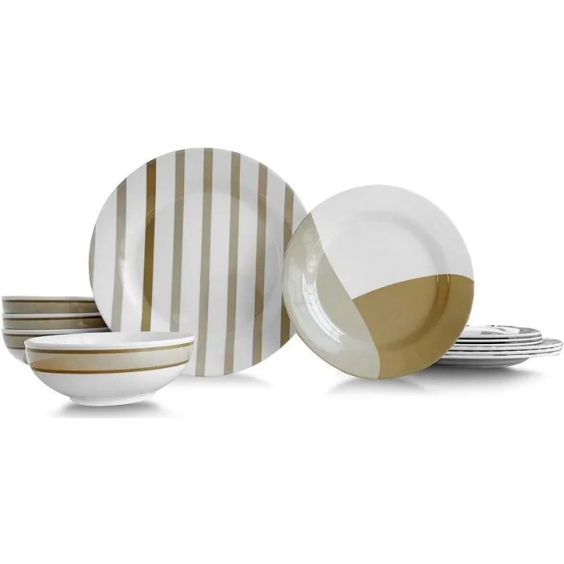 12-Piece Melamine Dinnerware Set - Service for 4, BPA free and dishwasher safe