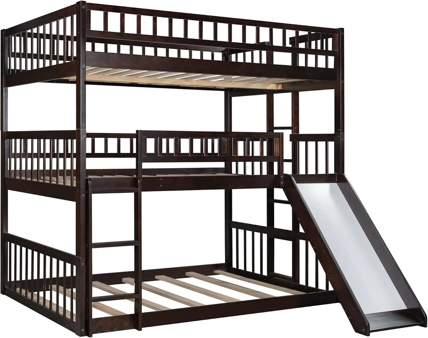 Full Over Full Over Full Triple Bunk Beds with Slide