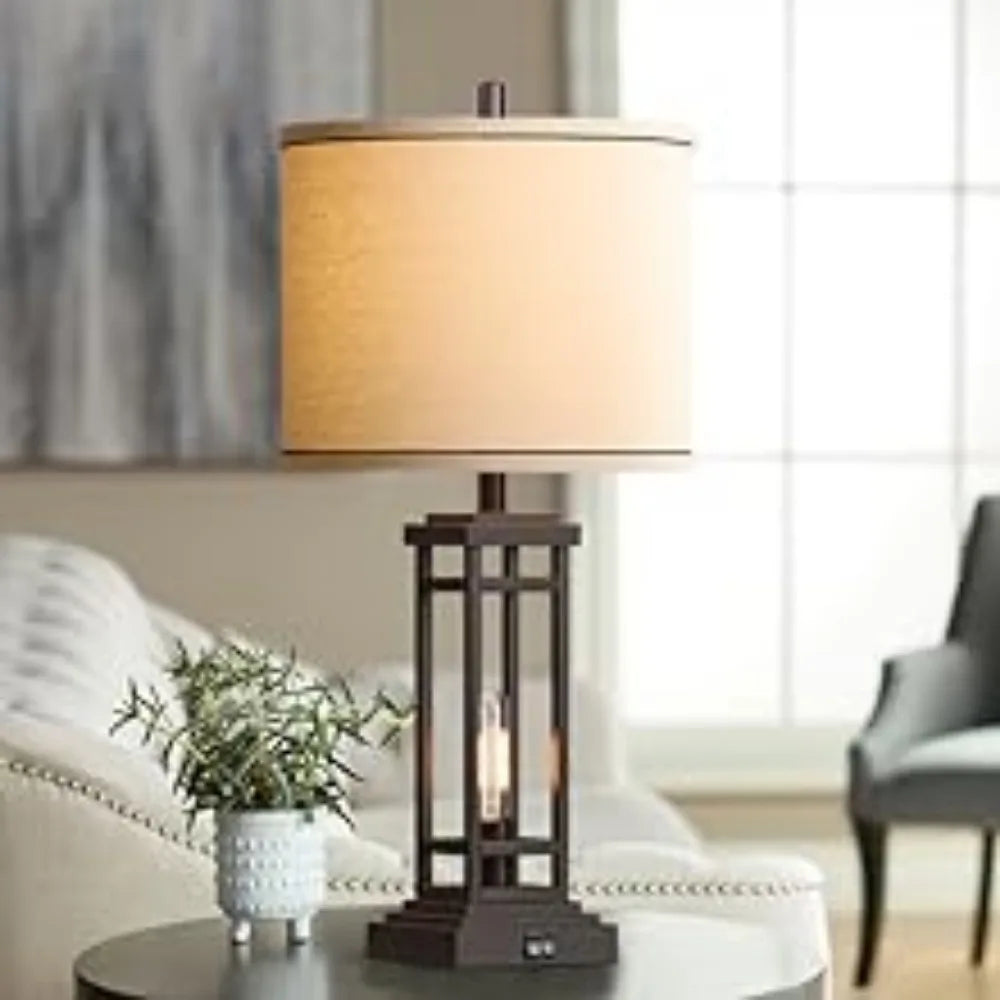 27.5 Tall Farmhouse Table Lamps with USB C + USB A Charge Ports, Set of 2