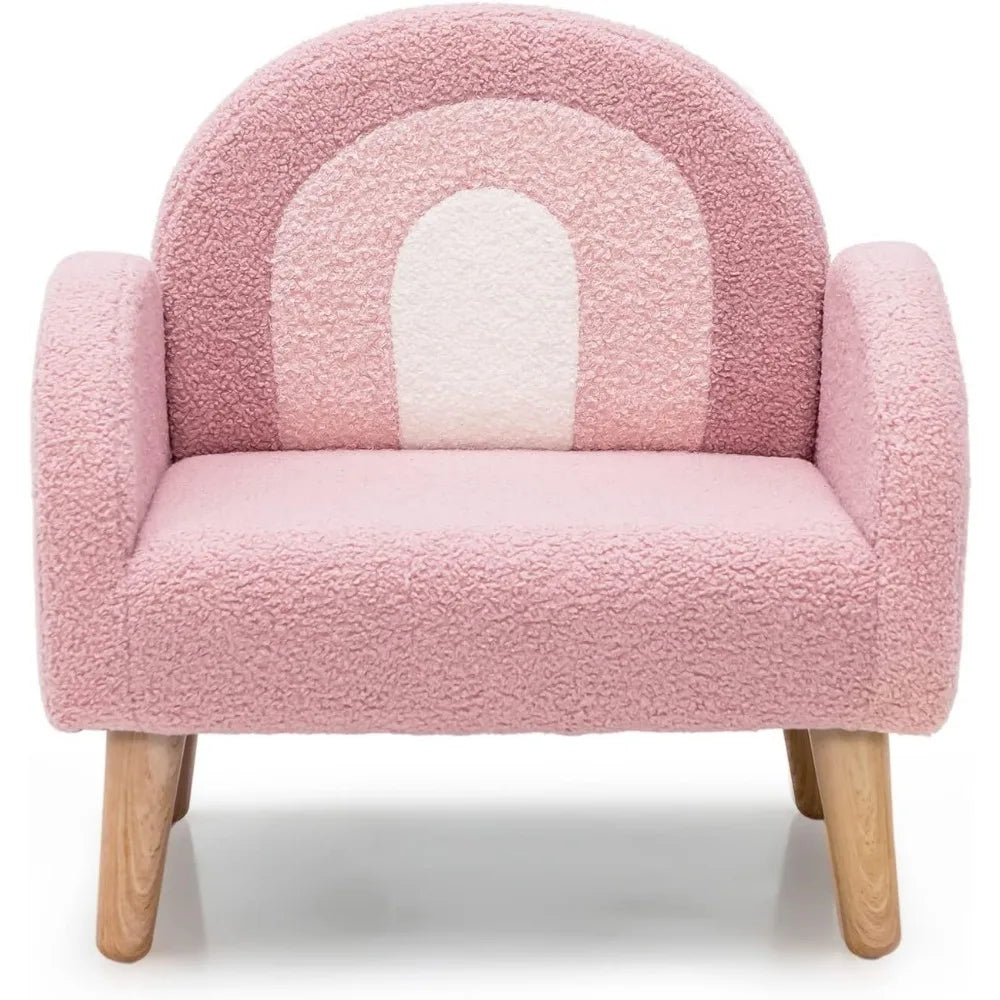 Plush Fabric Upholstered Children's Armchair with Solid Wooden Frame, Anti-Tipping Design