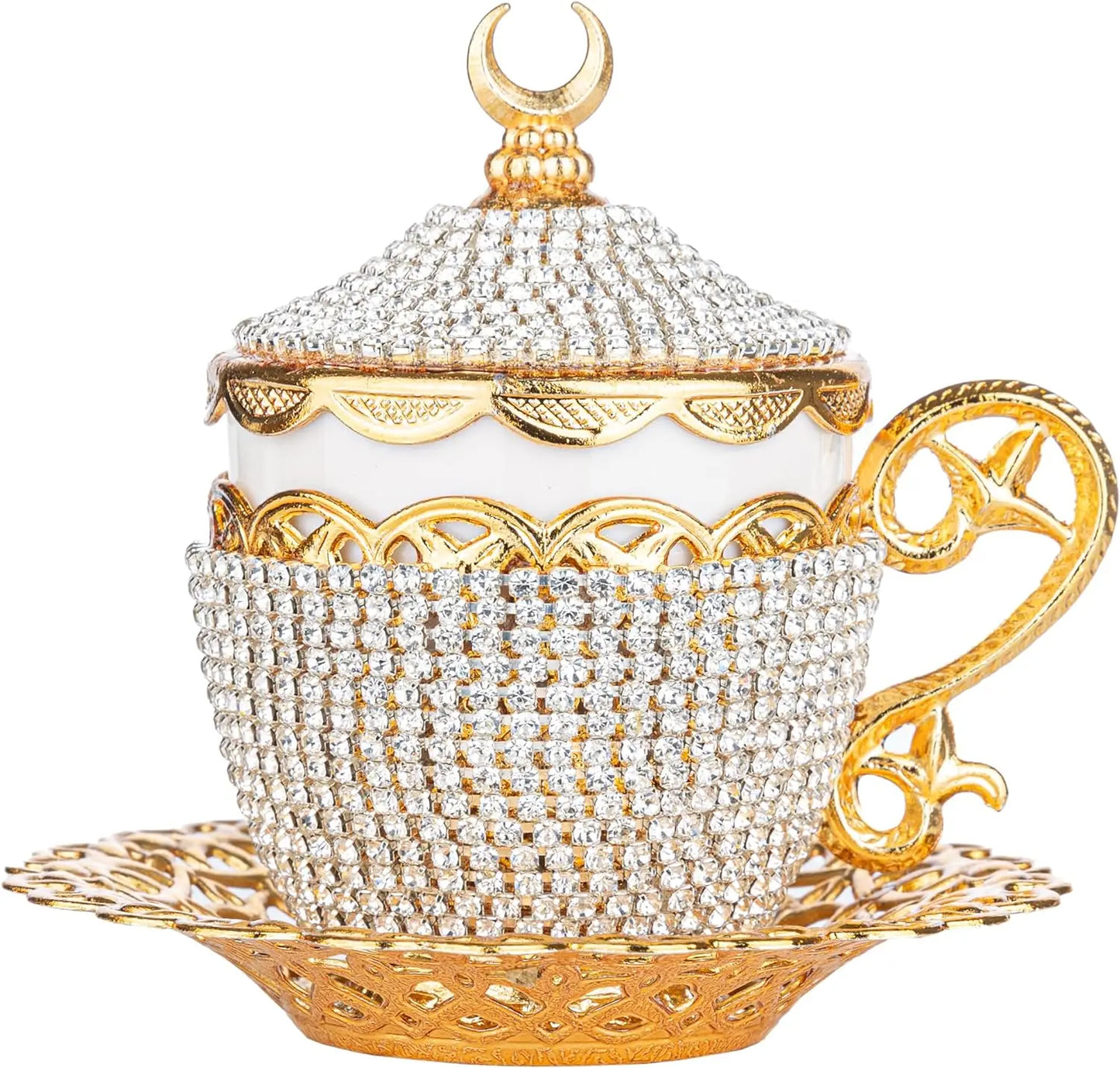 Crystal Gold Turkish Greek Arabic Espresso Cups and Saucers Set