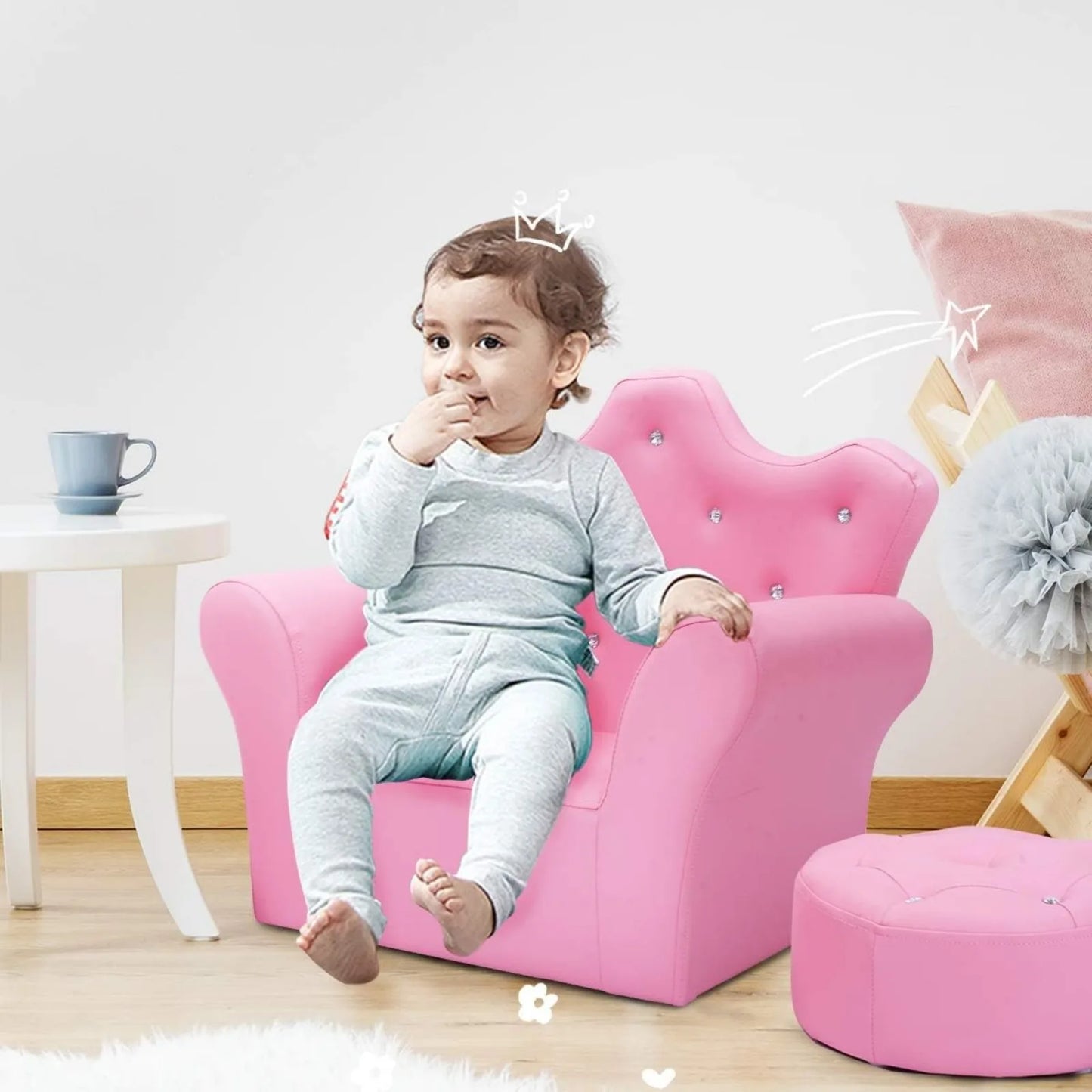 Children's Upholstered Princess Chair with Ottoman