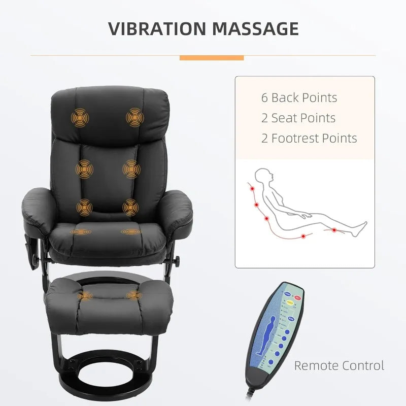 Swiveling PU Leather Massage Recliner Chair with Ottoman,10 Point Vibration