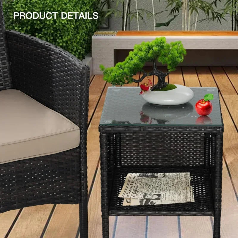 3-Piece Rattan Wicker Chairs with Table